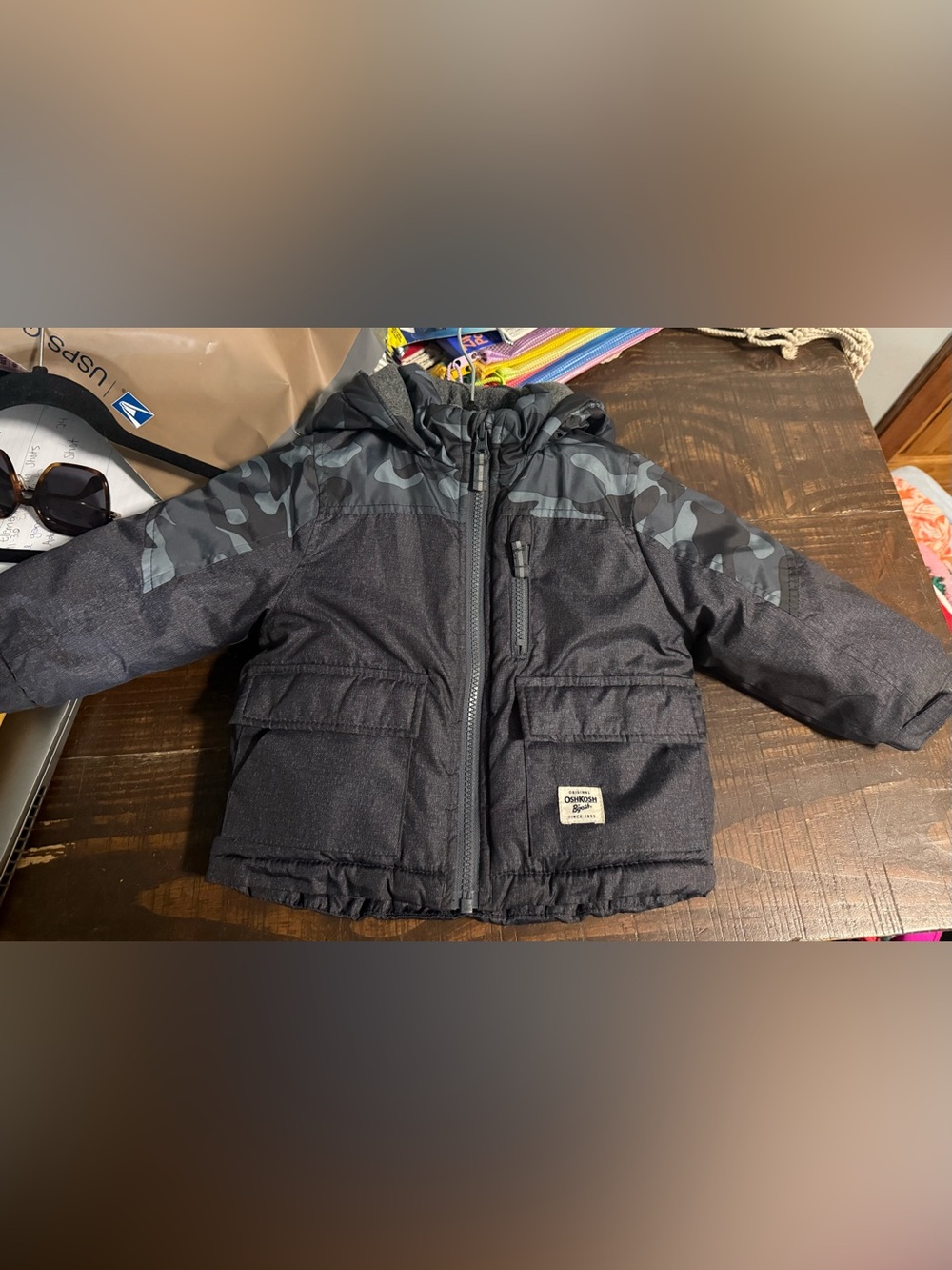 OshKosh B'gosh Boys' Black Jacket with Gray Camo Accents